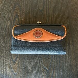 Dooney & Bourke Navy and Brown Weather Leather Tri Fold Wallet